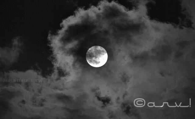 clouds shrouding over full moon in jaipur sky. posted for Skywatch Friday